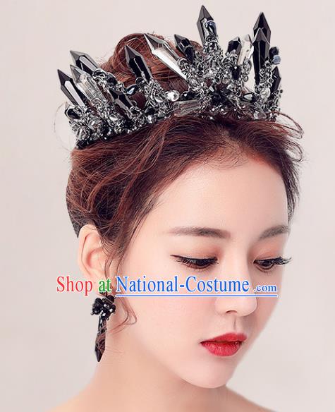 Handmade Baroque Bride Baroque Black Crystal Royal Crown Wedding Queen Hair Jewelry Accessories for Women