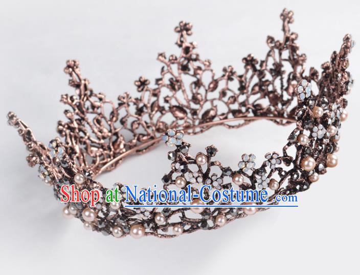 Top Grade Handmade Baroque Bride Black Round Royal Crown Wedding Hair Jewelry Accessories for Women