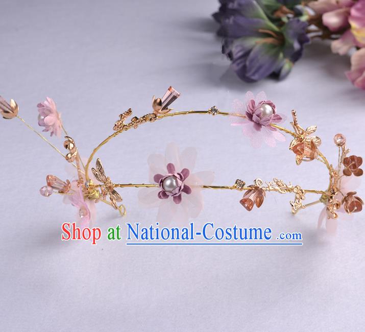 Handmade Baroque Bride Purple Flowers Dragonfly Hair Clasp Wedding Hair Jewelry Accessories for Women