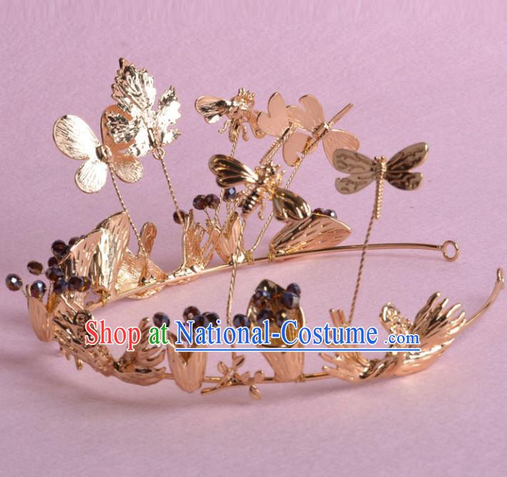 Top Grade Handmade Baroque Bride Golden Royal Crown Wedding Hair Jewelry Accessories for Women