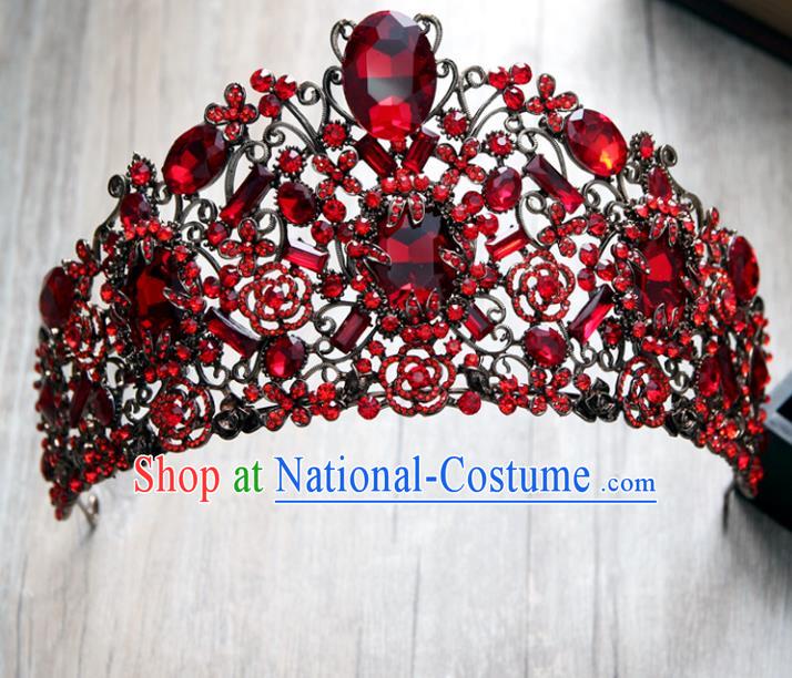 Top Grade Handmade Baroque Bride Red Crystal Royal Crown Wedding Hair Jewelry Accessories for Women