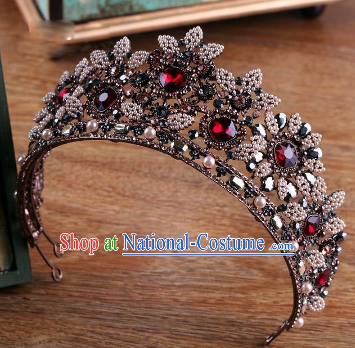 Handmade Wedding Baroque Queen Crystal Black Royal Crown Bride Hair Jewelry Accessories for Women