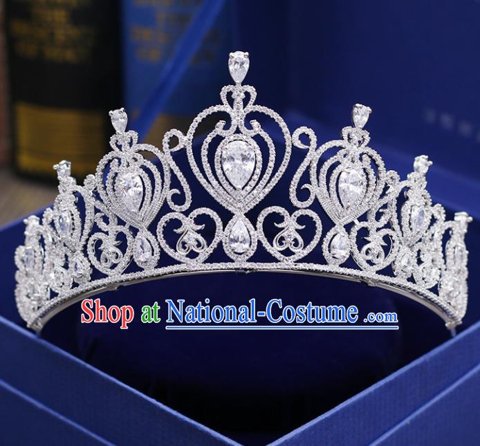 Top Grade Handmade Baroque Zircon Royal Crown Wedding Bride Hair Jewelry Accessories for Women