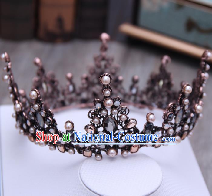 Top Grade Handmade Baroque Black Royal Crown Wedding Bride Hair Jewelry Accessories for Women