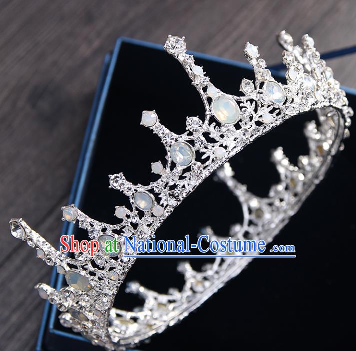 Top Grade Handmade Wedding Baroque Queen Opal Round Royal Crown Bride Hair Jewelry Accessories for Women