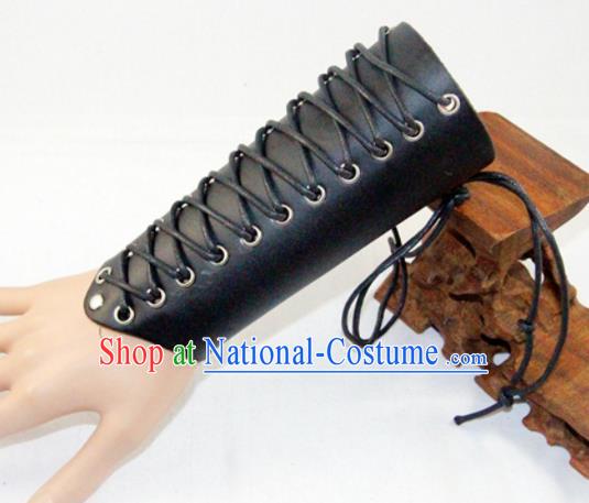 Ancient Cosplay Chinese General Wrist Guard Warriors Black Leather Waist Accessories for Men