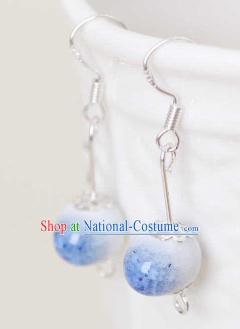 Top Grade Chinese Handmade Blue Earrings Jingdezhen Ceramics Ear Accessories for Women