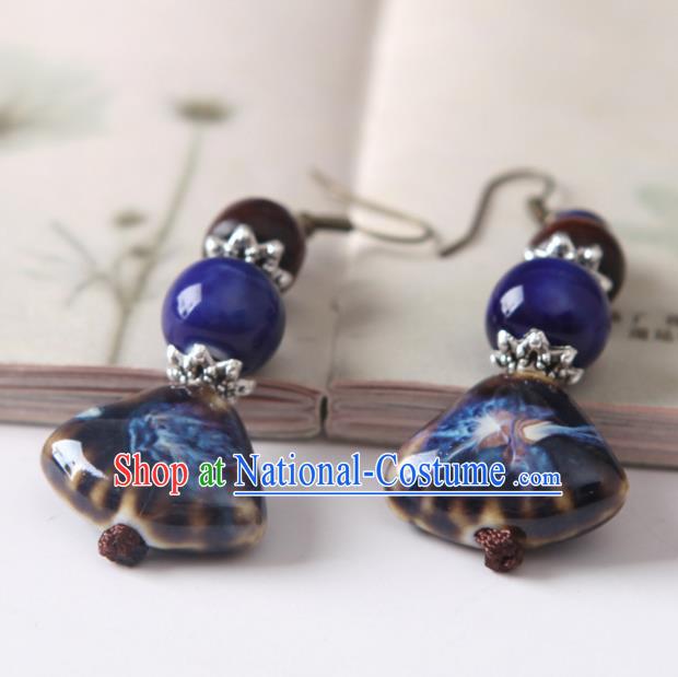 Top Grade Chinese Handmade Navy Ceramics Earrings for Women