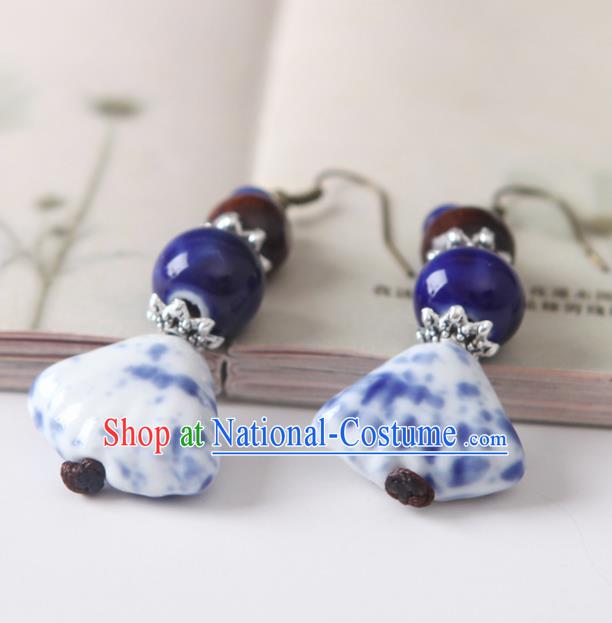 Top Grade Chinese Handmade Blue Ceramics Earrings for Women