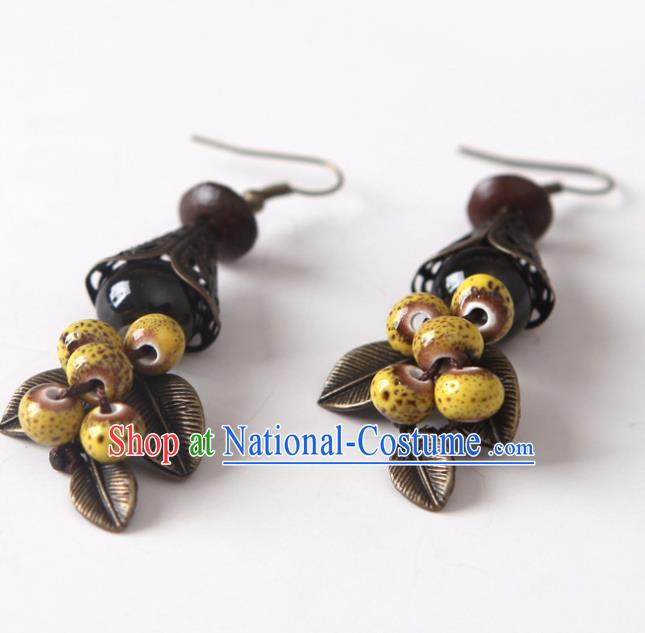 Top Grade Chinese Handmade Yellow Ceramics Beads Earrings for Women