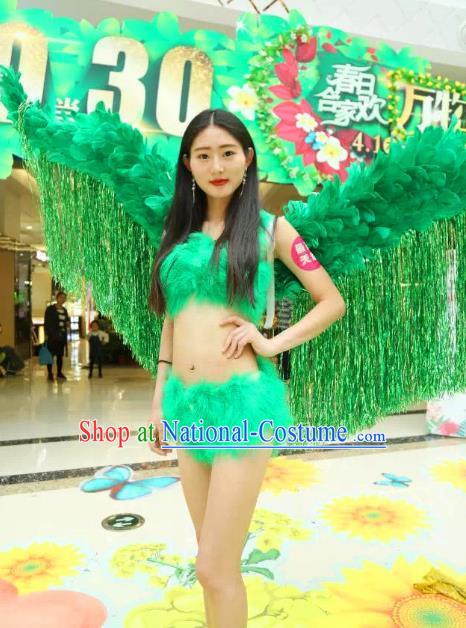 Top Grade Catwalks Swimsuit Wing Stage Performance Model Show Customized Green Feather Wings for Women