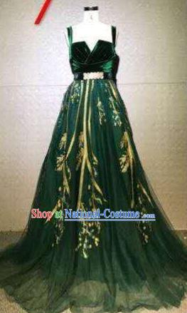 Top Grade Catwalks Customized Costume Stage Performance Model Show Green Full Dress for Women