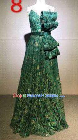 Top Grade Catwalks Customized Costume Stage Performance Model Show Green Lace Dress for Women