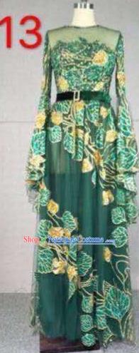 Top Grade Catwalks Customized Costume Green Veil Full Dress Stage Performance Model Show Clothing for Women