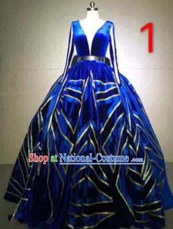 Top Grade Catwalks Customized Costume Stage Performance Royalblue Full Dress Model Show Clothing for Women