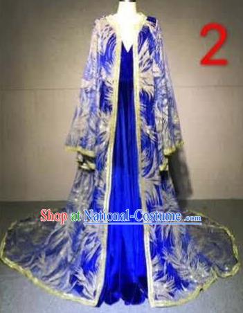 Top Grade Catwalks Customized Costume Model Show Royalblue Full Dress for Women