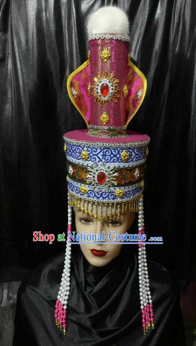 Chinese Traditional Mongolian Bride Hats China Mongol Nationality Queen Wedding Headwear for Women