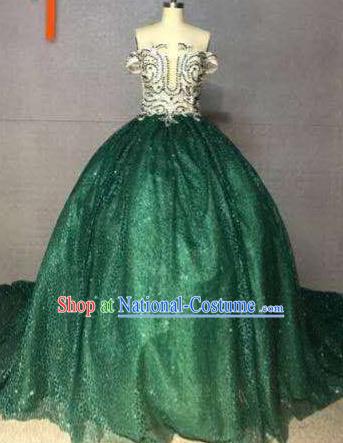 Top Grade Catwalks Costume Stage Performance Model Show Customized Green Bubble Dress for Women