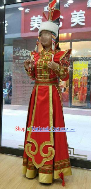 Chinese Traditional Mongolian Folk Dance Clothing China Mongol Nationality Wedding Red Dress for Women