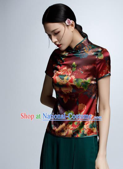 Chinese Traditional Costume Printing Cheongsam Blouse China National Upper Outer Garment Shirt for Women