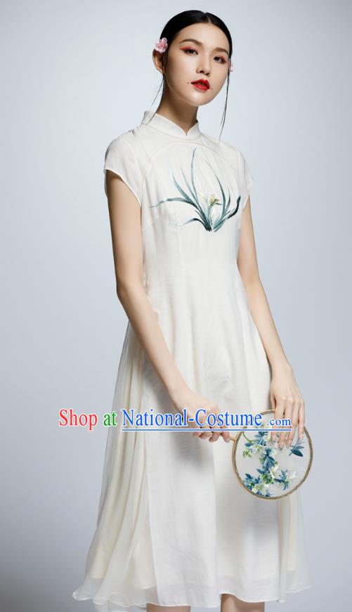 Chinese Traditional Embroidered Orchid Cheongsam China National Costume Tang Suit Qipao Dress for Women