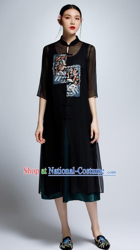 Chinese Traditional Black Cheongsam China National Costume Tang Suit Qipao Dress for Women