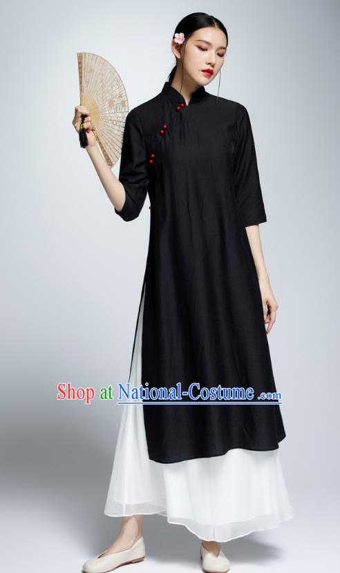 Chinese Traditional Black Cheongsam China National Costume Tang Suit Qipao Dress for Women