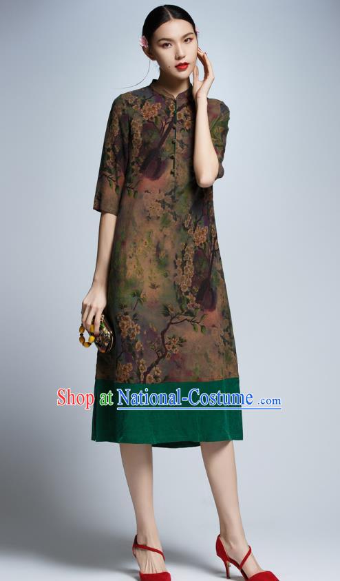 Chinese Traditional Printing Cheongsam China National Costume Tang Suit Qipao Dress for Women