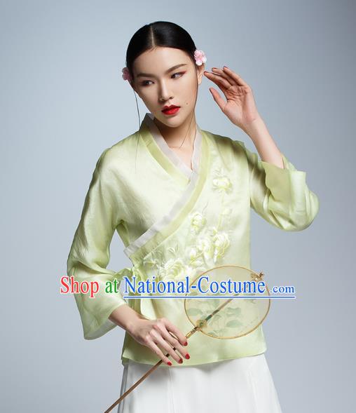 Chinese Traditional Costume Embroidered Silk Cheongsam Blouse China National Upper Outer Garment Shirt for Women