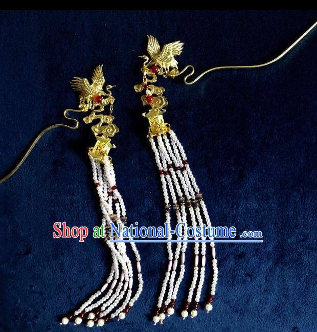 Chinese Traditional Hair Accessories Crane Tassel Step Shake Ancient Hanfu Hairpins for Women