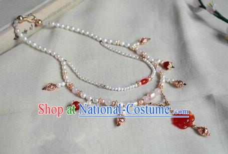 Chinese Traditional Jewelry Accessories Ancient Hanfu Agate Lotus Necklace for Women