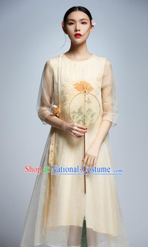 Traditional Ancient Chinese Young Women Cheongsam Dress Republic of China Tangsuit Stand Collar Blouse Dress Tang Suit Clothing