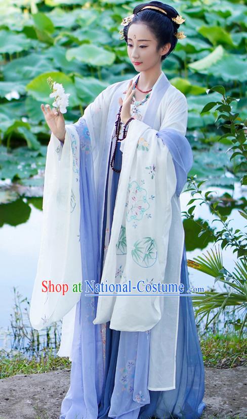 Chinese Ancient Tang Dynasty Hanfu Dress Princess Embroidered Costume for Women