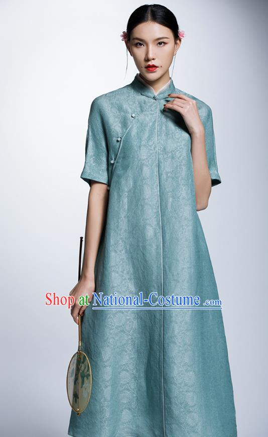 Chinese Traditional Green Cheongsam China National Costume Tang Suit Qipao Dress for Women