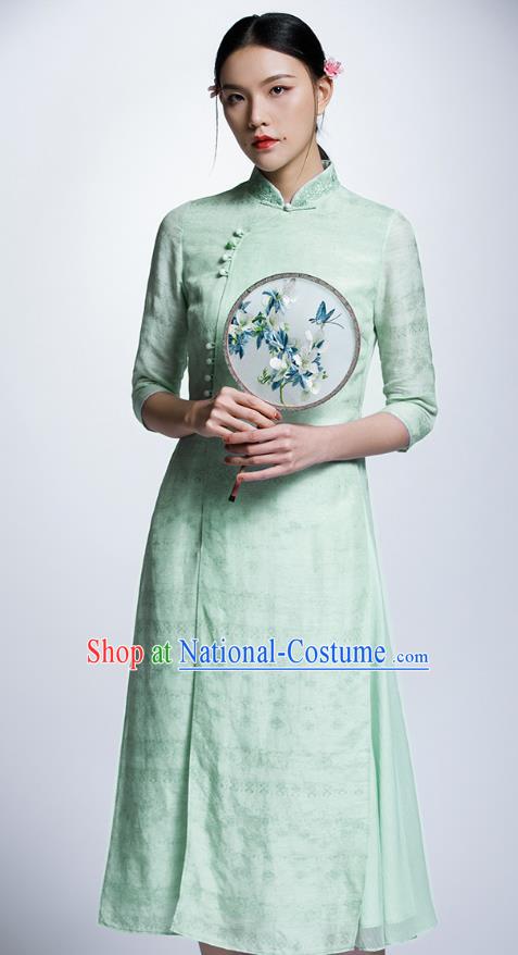 Chinese Traditional Costume Green Cheongsam China National Tang Suit Qipao Dress for Women