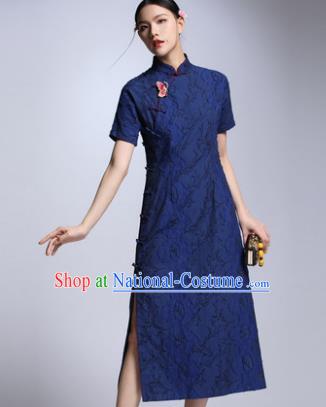 Chinese Traditional Tang Suit Blue Cheongsam China National Qipao Dress for Women