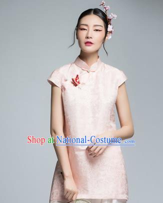 Chinese Traditional Tang Suit Pink Blouse China National Upper Outer Garment Shirt for Women