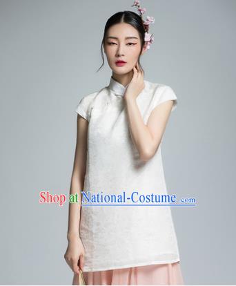 Chinese Traditional Tang Suit White Blouse China National Upper Outer Garment Shirt for Women