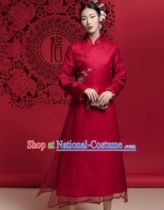 Chinese Traditional Tang Suit Red Cheongsam China National Qipao Dress for Women