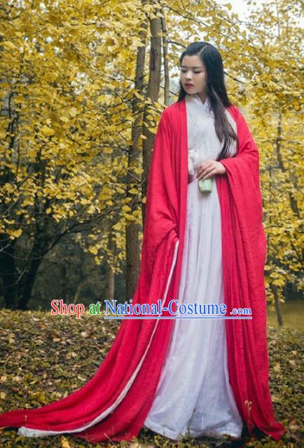 Traditional Chinese Ancient Princess Costume Jin Dynasty Swordsman Red Hanfu Dress for Women