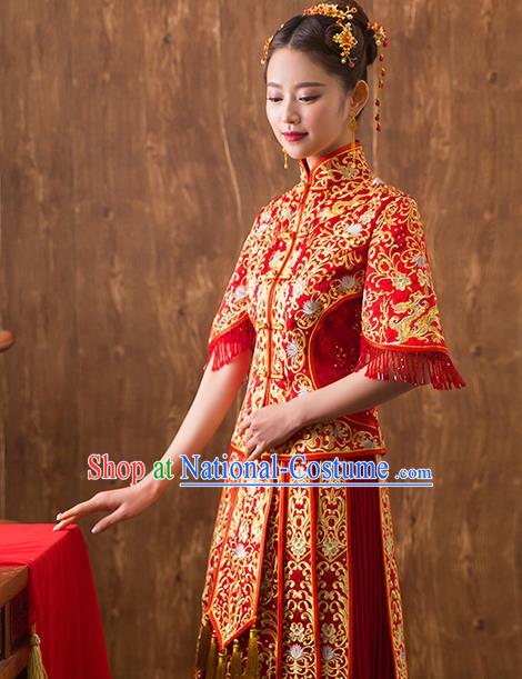 Traditional Chinese Wedding Costumes Traditional Xiuhe Suits Ancient Chinese bridal Full Dress