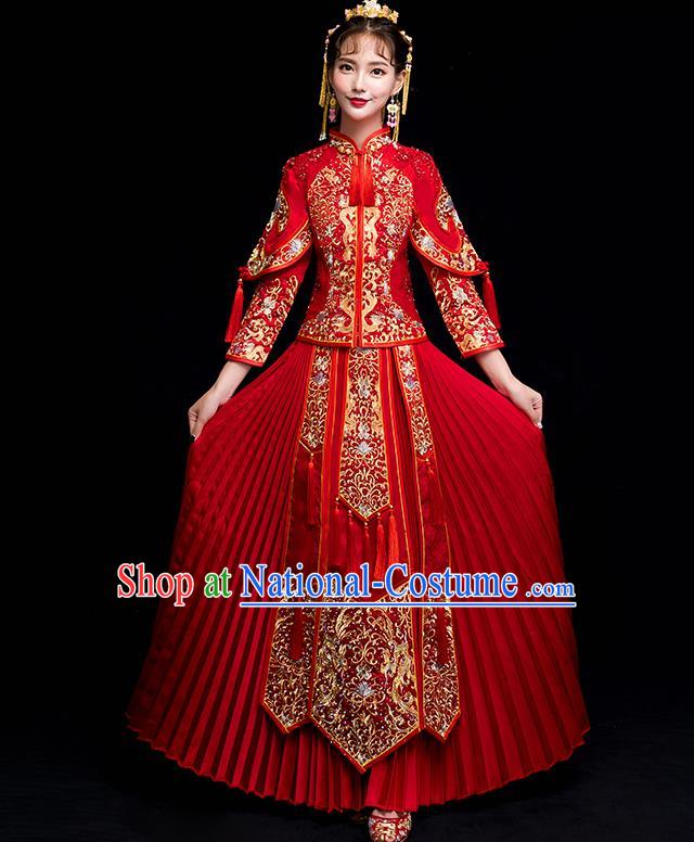 Chinese Traditional Wedding Toast Costumes China Ancient Bride Xiuhe Suit Embroidered Clothing for Women