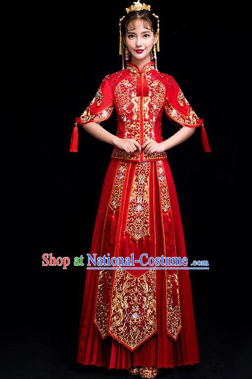 Chinese Traditional Wedding Toast Embroidered Costumes China Ancient Bride Xiuhe Suit Clothing for Women