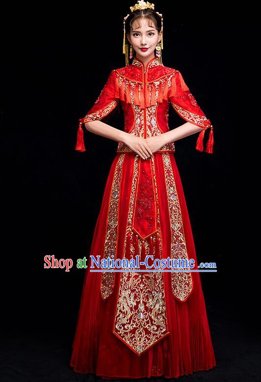 Chinese Traditional Wedding Embroidered Toast Costumes China Ancient Bride Xiuhe Suit Clothing for Women