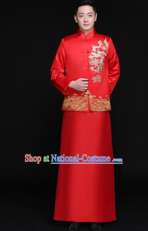 Chinese Traditional Bridegroom Embroidered Dragon Costume Ancient Tang Suit Clothing for Men