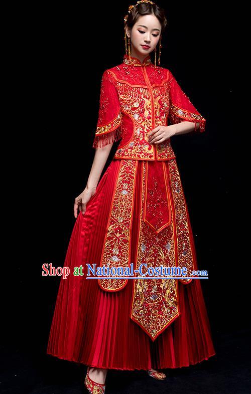 Chinese Traditional Wedding Embroidered Dress Ancient Bride Xiuhe Suit Clothing for Women