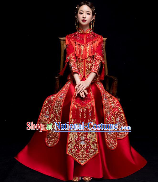 Chinese Traditional Wedding Embroidered Costume Ancient Bride Xiuhe Suit Clothing for Women