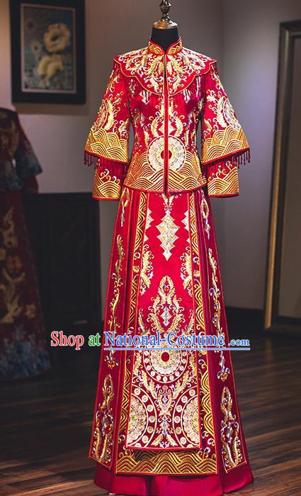 Chinese Traditional Wedding Embroidered Bottom Drawer Ancient Bride Xiuhe Suit Costume for Women