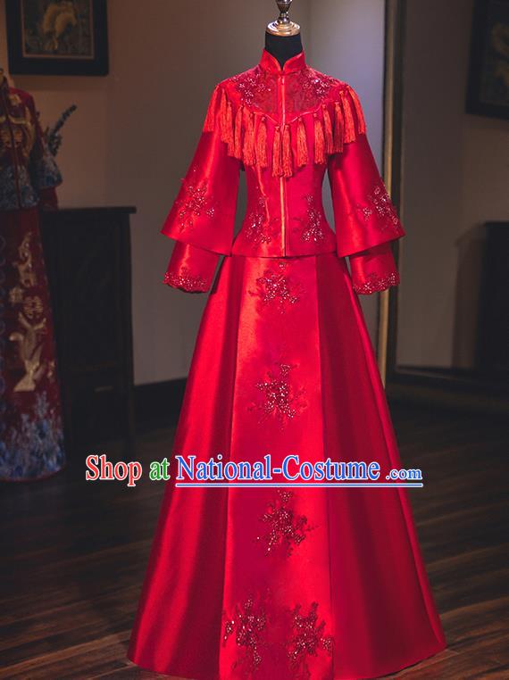 Chinese Traditional Wedding Embroidered Dress Red Bottom Drawer Ancient Bride Xiuhe Suit Costume for Women