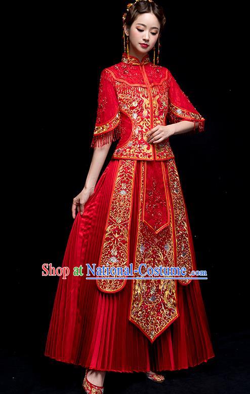 Chinese Traditional Embroidered Wedding Dress Ancient Bride Xiuhe Suit for Women